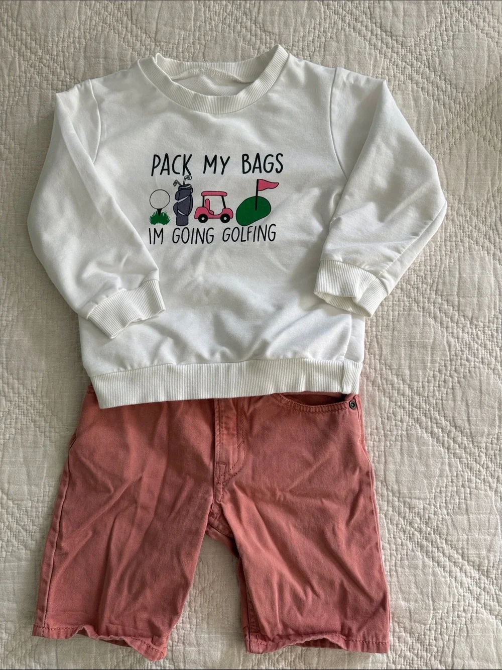H&M Toddler Boy Golf Outfit Pullover and Shorts 3T I’m going golfing UNISEX